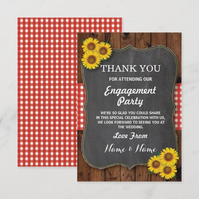 Invitation Tournesol Rouge Merci Mariage Bois (Devant / Derrière)