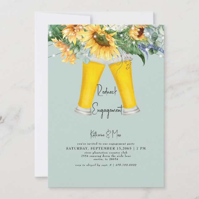 Invitation Tournesol rouge Turquoise Parti d'engagement (Devant)