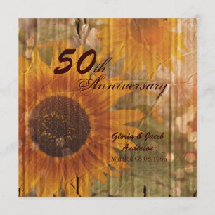 Invitation tournesol rustique 50e anniversaire mariage