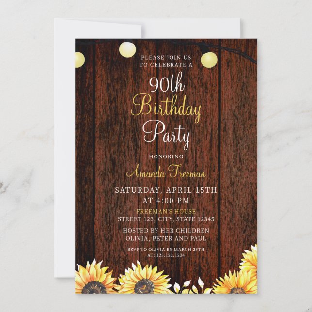 Invitation Tournesol rustique 90e anniversaire (Devant)