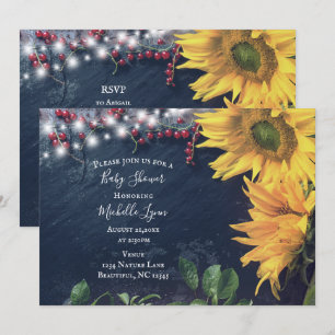 Invitation Tournesol rustique, ardoise et Baby shower lumineu