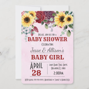Invitation Tournesol rustique / Baby shower Floral Rose Invit
