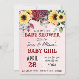 Invitation Tournesol rustique / Baby shower Floral Rose Invit