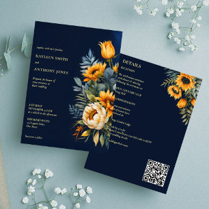 Invitation tournesol rustique bleu marine mariage de automne 