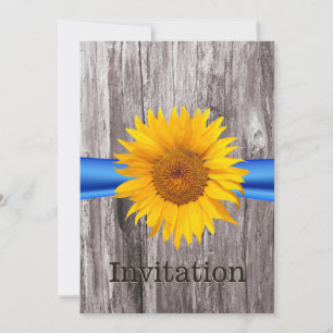 Invitation Tournesol Rustique Bleu Ruban Fête des mariées en 