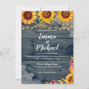 Invitation Tournesol rustique Bourgogne Mariage en bois flora