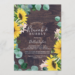 Invitation Tournesol rustique   Brunch en bois et douche à bu