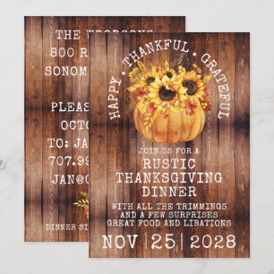Invitation Tournesol Rustique Citrouille Thanksgiving Dîner