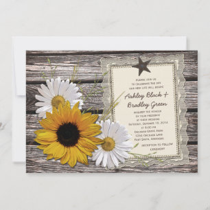 Invitation Tournesol rustique Daisy Mariage en bois dentelle