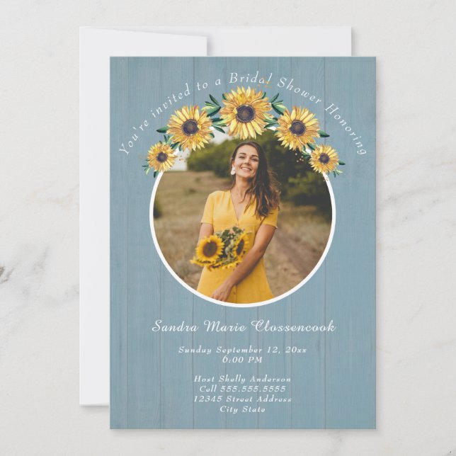 Invitation Tournesol rustique Dusty Mariage Fête des mariées (Devant)
