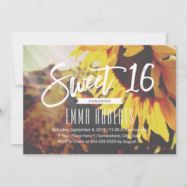Invitation Tournesol rustique Élégant Floral Sweet 16 Anniver (Devant)