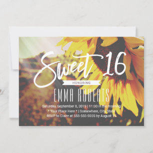 Invitation Tournesol rustique Élégant Floral Sweet 16 Anniver