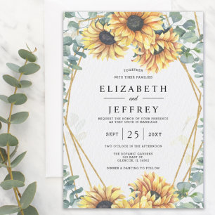 Invitation Tournesol Rustique élégant Mariage géométrique or
