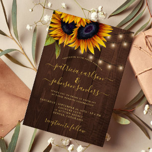 Invitation Tournesol rustique élégant script grange mariage e