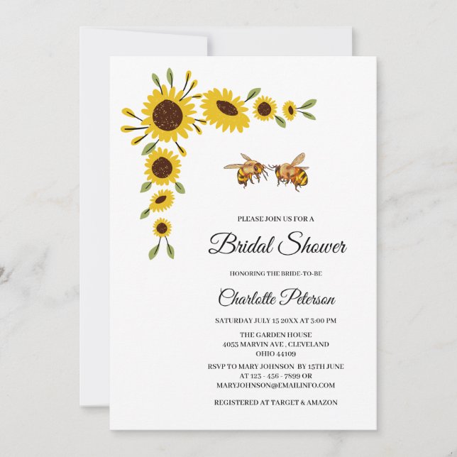 Invitation Tournesol rustique et Fête des mariées d'abeilles (Devant)