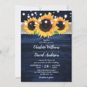 Invitation Tournesol rustique et mariage bleu marine Invitati