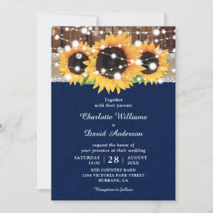 Invitation Tournesol rustique et mariage bleu marine Invitati