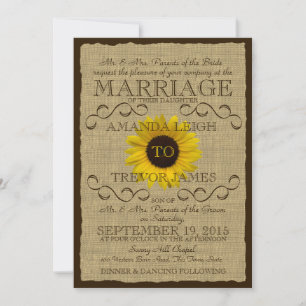 Invitation Tournesol rustique et Mariage Burlap