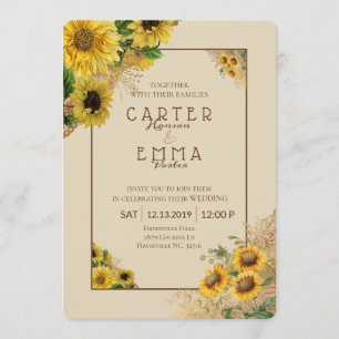 Invitation Tournesol rustique et mariage campagnard de beige