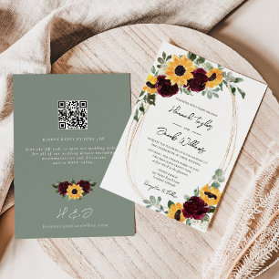 Invitation Tournesol rustique et Mariage Rose QR Code RSVP