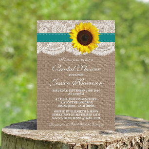 Invitation Tournesol rustique, Fête des mariées Burlap & dent