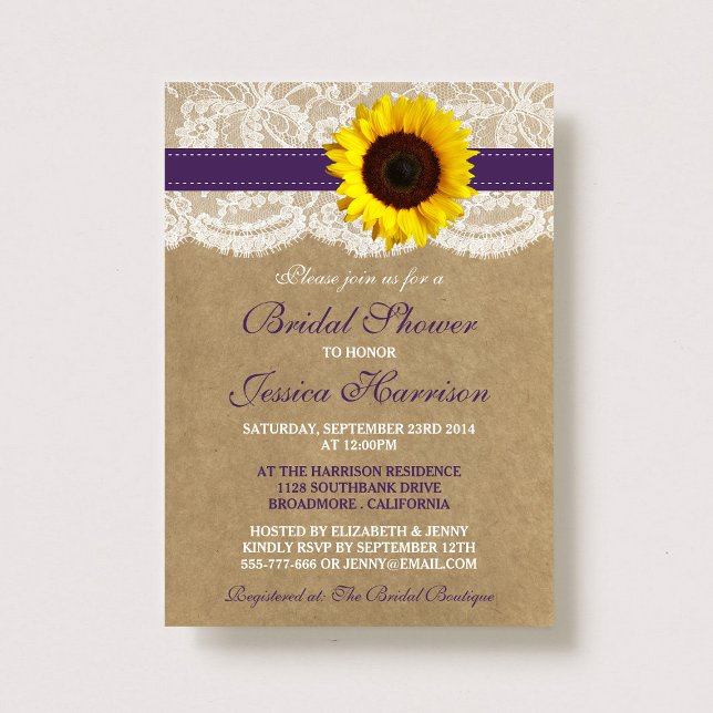 Invitation Tournesol rustique, Fête des mariées Kraft & dente (Créateur téléchargé)