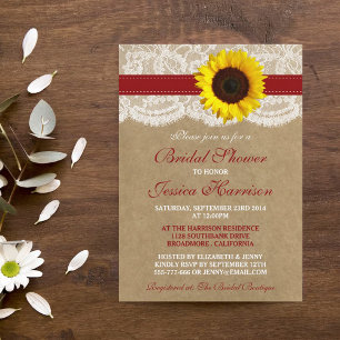 Invitation Tournesol rustique, Fête des mariées Kraft & dente