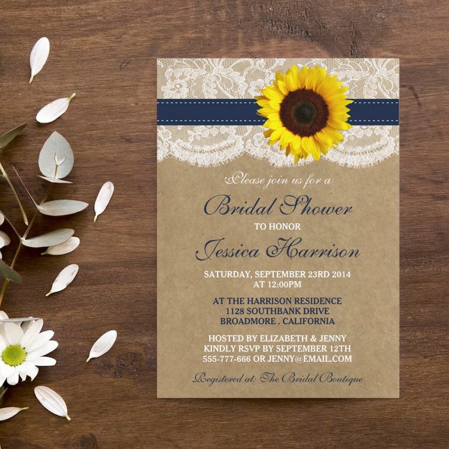 Invitation Tournesol rustique, Fête des mariées Kraft & dente (Créateur téléchargé)