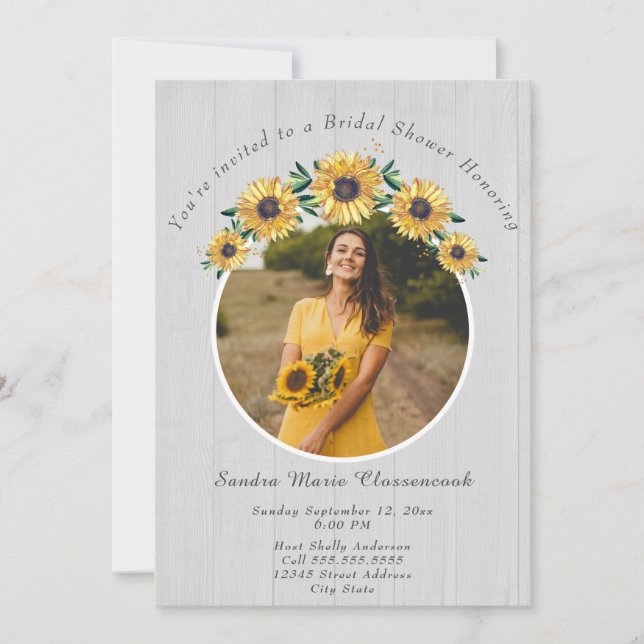 Invitation Tournesol rustique Fête des mariées Mariage en boi (Devant)