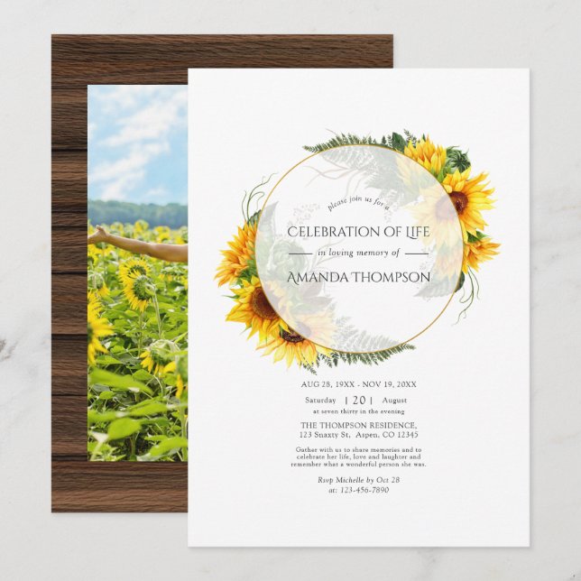 Invitation Tournesol Rustique Géométrique Célébration de la v (Devant / Derrière)