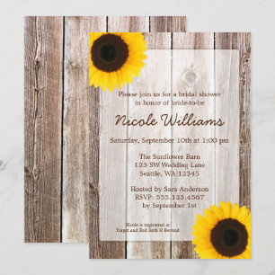 Invitation Tournesol Rustique Grange Fête des mariées en bois