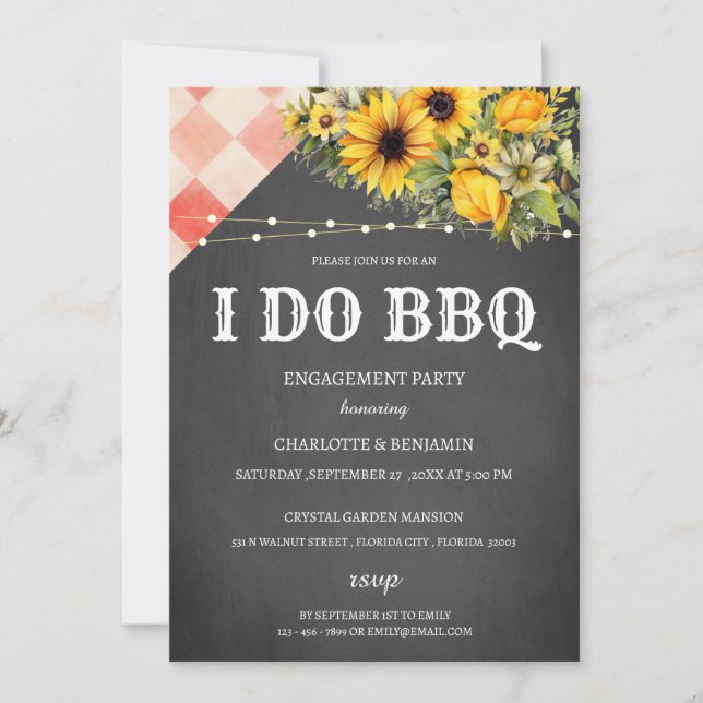 Invitation Tournesol Rustique I Do BQ Engagement Party (Devant)