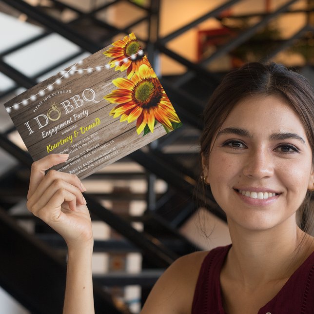 Invitation Tournesol rustique 'I Do BQ' | Partie d'engagement (Créateur téléchargé)