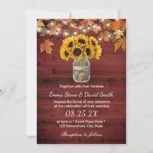 Invitation Tournesol rustique Jar Rouge Grange Mariage de aut