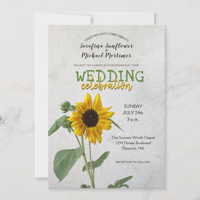 Invitation Tournesol rustique / Jaune & Mariage vert (Devant)
