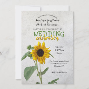 Invitation Tournesol rustique / Jaune & Mariage vert