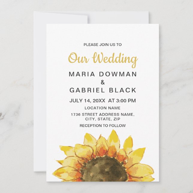 Invitation Tournesol rustique jaune. Pays chic mariage Invi (Devant)