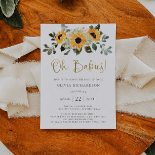 Invitation Tournesol rustique   Jumeaux Baby shower Gold Scri