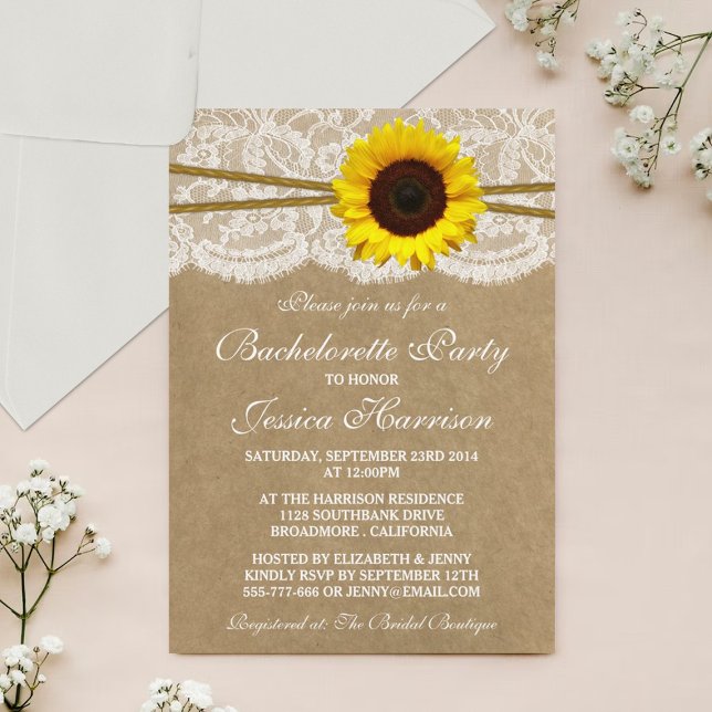 Invitation Tournesol Rustique Kraft, dentelle & Twine Bachelo (Créateur téléchargé)