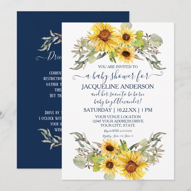 Invitation Tournesol Rustique Livre Blanc De La Marine Par Ba (Devant / Derrière)