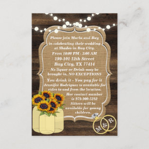 Invitation Tournesol rustique Lumière en bois Mariage Inserti