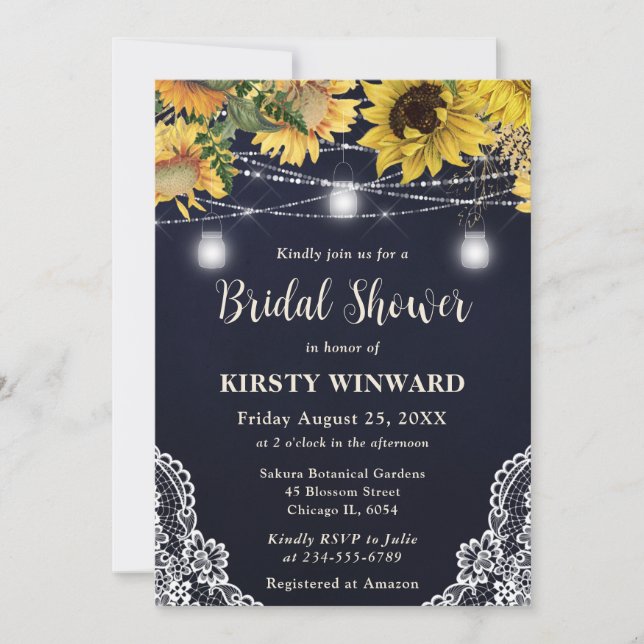 Invitation Tournesol rustique & Lumières de jarre Mason Fête  (Devant)