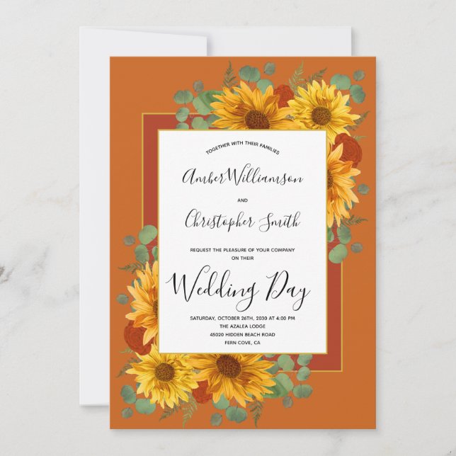 Invitation Tournesol Rustique Mariage campagnard Rose (Devant)