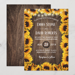 Invitation Tournesol rustique Mariage d'été