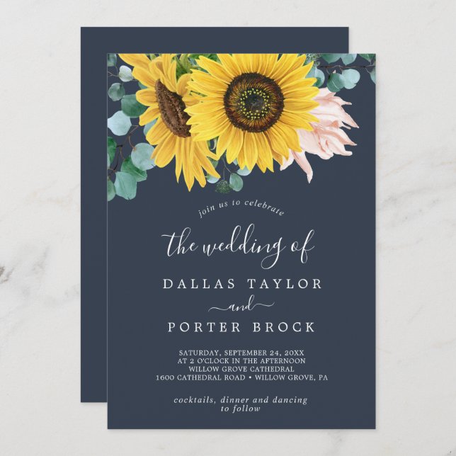 Invitation Tournesol rustique | Mariage tout en un (Devant / Derrière)