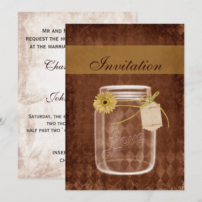 Invitation tournesol rustique mason jar mariage invite (Devant / Derrière)
