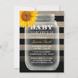Invitation Tournesol rustique Mason Jar & Stripes Baby shower