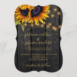 Invitation Tournesol rustique or élégant grange mariage