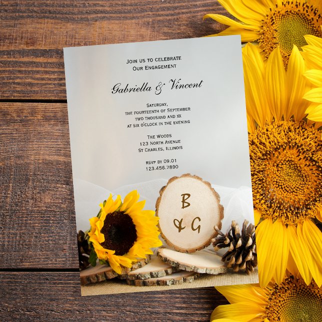 Invitation Tournesol rustique Parti d'engagement naturel Wood (Créateur téléchargé)