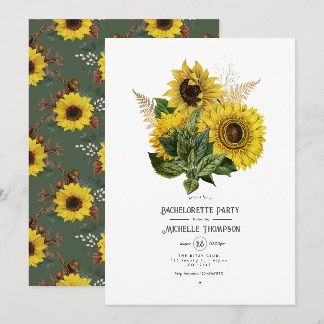 Invitation Tournesol rustique Pays Barne Bachelorette Party (Devant / Derrière)